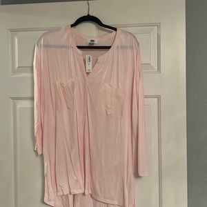 Pink cotton long sleeve tunic with satin trim